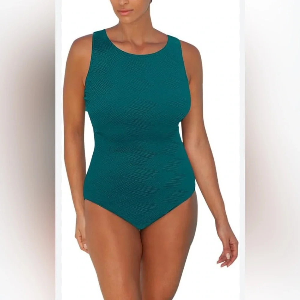 Aquamore Chlorine Resistant Deep Ocean High Neck One-Piece size 8